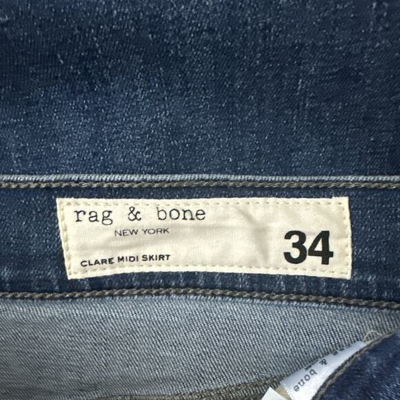 Rag & Bone Skirt Womens 34 Denim Clare Midi Front Slit Medium Wash Casual Boho - Picture 8 of 12